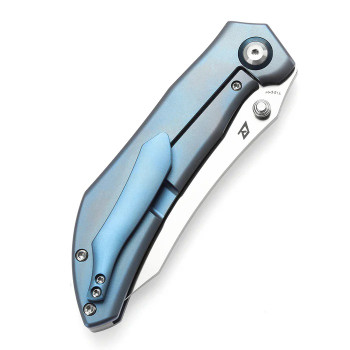 Kansept Tipper Folding Knife Blue Titanium Handle S35VN Wharncliffe Plain Edge K1079A1