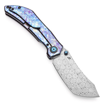 Kansept Tipper Folding Knife Lightning Strike Titanium Handle Damascus Wharncliffe Plain Edge K1079A3