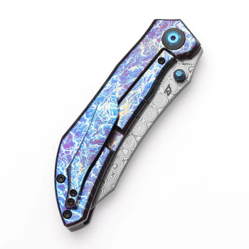 Kansept Tipper Folding Knife Lightning Strike Titanium Handle Damascus Wharncliffe Plain Edge K1079A3
