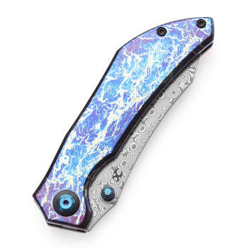 Kansept Tipper Folding Knife Lightning Strike Titanium Handle Damascus Wharncliffe Plain Edge K1079A3