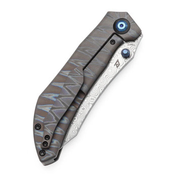 Kansept Tipper Folding Knife Tiger Strike Titanium Handle Damascus Wharncliffe Plain Edge K1079A4