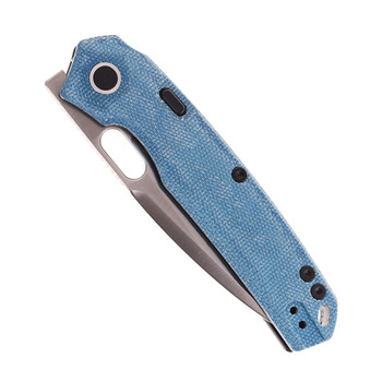 Vosteed Psyop Folding Knife Blue Micarta Handle Elmax Drop Point Plain Edge Satin Finish A2214 Vosteed Psyop Folding Knife Blue Micarta Handle Elmax Drop Point Plain Edge Satin Finish A2214