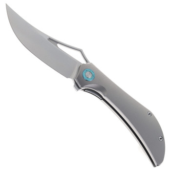 TwoSun Folding Knife Gray Titanium Handle 14C28N Plain Edge TS476