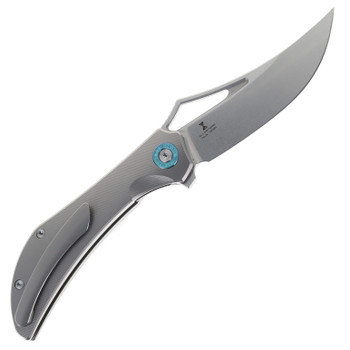 TwoSun Folding Knife Gray Titanium Handle 14C28N Plain Edge TS476