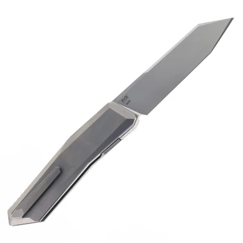 Poikilo Prism Large Folding Knife Titanium Handle M398 Reverse Tanto Plain Edge PSW Finish Prism-S1