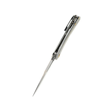 Kansept Kryo Folding Knife Gray Titanium Handle S35VN Drop Point Plain Edge Stonewash Finish K1001A1