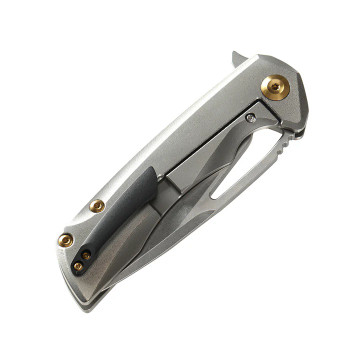 Kansept Kryo Folding Knife Gray Titanium Handle S35VN Drop Point Plain Edge Stonewash Finish K1001A1