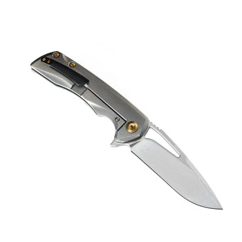Kansept Kryo Folding Knife Gray Titanium Handle S35VN Drop Point Plain Edge Stonewash Finish K1001A1