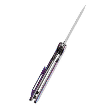 Kansept Anomaly Folding Knife Blue Timascus Handle S35VN Tanto Plain Edge Satin Finish K2038T7