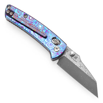 Kansept Little Main Street Folding Knife Blue/Purple Timascus Handle Drop Point Damascus Plain Edge K2015V3