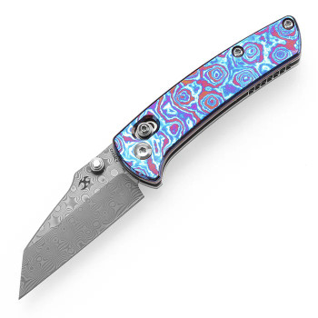 Kansept Little Main Street Folding Knife Blue/Purple Timascus Handle Drop Point Damascus Plain Edge K2015V3