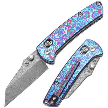 Kansept Little Main Street Folding Knife Blue/Purple Timascus Handle Drop Point Damascus Plain Edge K2015V3