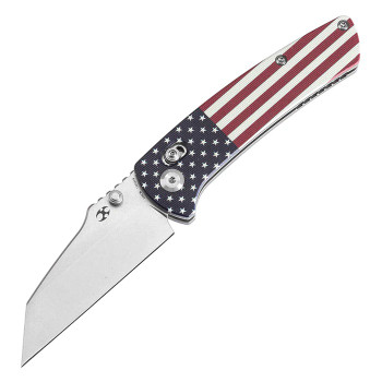Kansept Main Street Folding Knife Jade G10/American Flag Handle 154CM Wharncliffe Plain Edge Stonewash Finish T1015V9