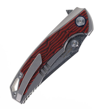 SIxLeaf SL-60-PR Folding Knife Titanium Red/Black G10 Handle Damascus Plain Edge