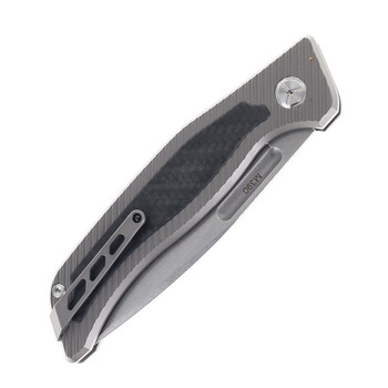 TwoSun Button Lock Folding Knife Titanium/Carbon Fiber Handle M390 Plain Edge TS329-M390