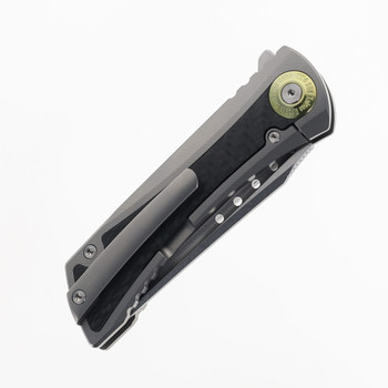 TwoSun Folding Knife Titanium/Carbon Fiber Handle 14C28N Plain Edge Stonewash Finish TS486-14C28N-CF-SW