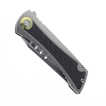 TwoSun Folding Knife Titanium/Carbon Fiber Handle 14C28N Plain Edge Stonewash Finish TS486-14C28N-CF-SW