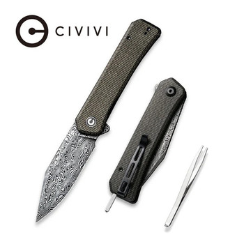 Civivi Relic Folding Knife Dark Green Micarta Handle Damascus Plain Edge C20077B-DS1 Civivi Relic Folding Knife Dark Green Micarta Handle Damascus Plain Edge C20077B-DS1