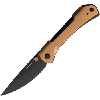 Real Steel Sylph Linerlock Folding Knife Copper Stonewash SS Handle Nitro-V Plain Edge Black Stonewash Finish RS7141GB