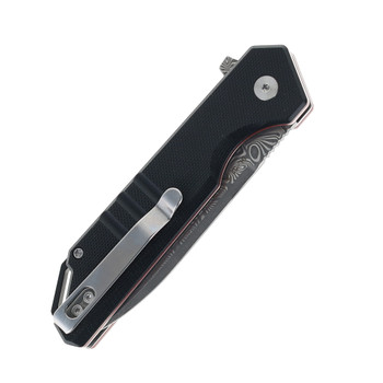 SixLeaf Folding Knife Black G10 Handle Damascus Plain Edge 52-BLK