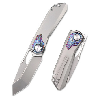 Remette RT-Peregrine Falcon Button Lock Folding Knife Titanium/Color Handle M390 Plain Edge RTT1-GX