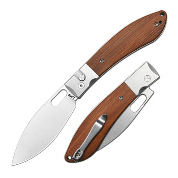 CJRB Sasaya Folding Knife Wood Handle AR-RPM9 Drop Point Plain Edge Stonewash Finish J1959-WD