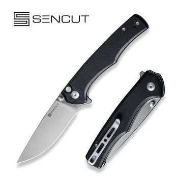 Sencut Crowley Folding Knife Black G10 Handle D2 Drop Point Plain Edge Satin Finish S21012-4