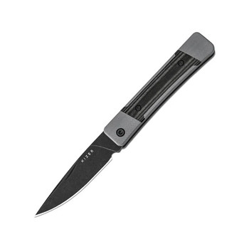 Kizer Little Grand Folding Knife Grey G10/Micarta Handle Nitro-V Drop Point Plain Black Blade V2670A2