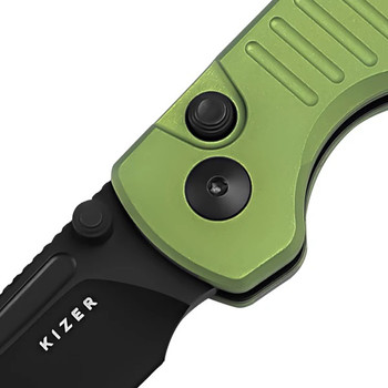 Kizer Parakeet Folding Knife Green Aluminum Handle Nitro-V Sheepsfoot Black Blade V2706A5