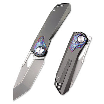 Remette RT-Peregrine Falcon Folding Knife Gray Titanium/Inlay Handle M390 Reverse Tanto Plain Edge RTT1-TGX