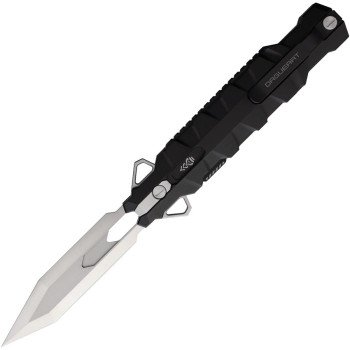 Dagueart Xiris Linerlock Folding Knife Black Aluminum Handle Stainless Steel Dagger Plain Edge Satin Finish DAGXIR001