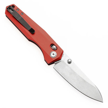 Tenable Beaver Folding Knife Dark Red Aluminum Handle Nitro-V Plain Edge Stonewash Finish T1105V3