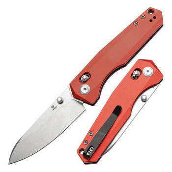 Tenable Beaver Folding Knife Dark Red Aluminum Handle Nitro-V Plain Edge Stonewash Finish T1105V3