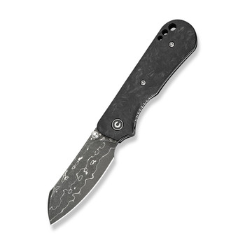 Civivi Crabby Folding Knife Shredded Carbon Fiber Handle Damascus Plain Edge C24055-DS1