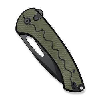 Sencut Squiggy Folding Knife Black/Green G10 Handle 9Cr18MoV Plain Black Blade S24082A-2
