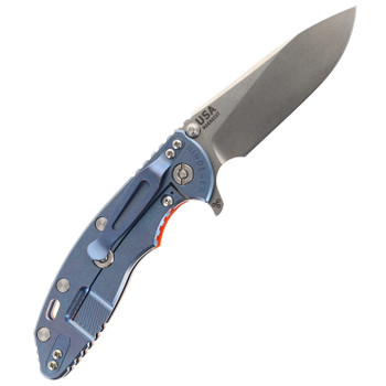 Hinderer XM-18 Skinny Slicer Folding Knife Orange G10 & Stonewashed Blue Titanium Handle Magnacut Working Finish