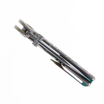 SixLeaf Folding Knife Color Titanium Engraved Handle Damascus Drop Point Plain Edge SL-73-Color