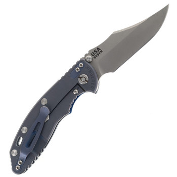 Hinderer XM-18 3.5  Bowie (Non Flipper) Folding Knife Black/Blue G10 Handle S45VN Battle Blue Titanium