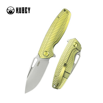 Kubey Tityus Folding Knife Gold Pattern Titanium Handle 14C28N Plain Edge Beadblast Finish KB360G