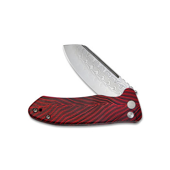 Kubey Creon Folding Knife Red/Black G10 Handle Damascus Plain Edge KU336B