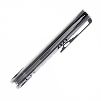 TwoSun Folding Knife Gray Titanium w/ Timascus Handle M398 Plain Edge TS451-M398-Solid-Gray