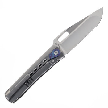 TwoSun Folding Knife Gray Titanium w/ Timascus Handle M398 Plain Edge TS451-M398-Solid-Gray