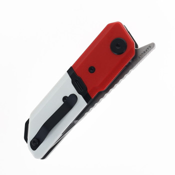 Maxace Capsule Pocket Knife Red & White G10 Handle Front Flipper MMM27-2-A