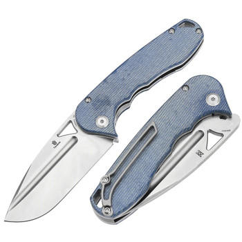 Tenable Bombur Folding Knife Blue Micarta Handle D2 Plain Edge Stonewash Finish T1054A5