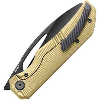 Bestech Taipan Folding Knife Bronze Titanium Handle M-CUT Plain Black Blade BT2503B