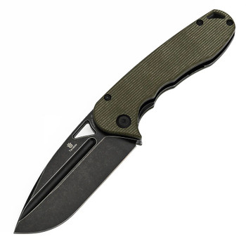Tenable Bombur Folding Knife Green Micarta Handle D2 Plain Edge Blackwash Finish T1054A4