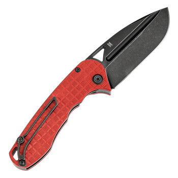 Tenable Bombur Folding Knife Dark Red Frag Pattern G10 Handle D2 Plain Edge Blackwash Finish T1054C2