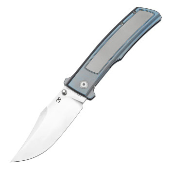 Kansept Bison Folding Knife Blue Titanium Handle S35VN Plain Edge Satin Finish K1108B2