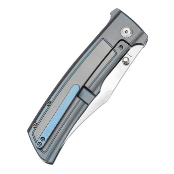 Kansept Bison Folding Knife Blue Titanium Handle S35VN Plain Edge Satin Finish K1108B2