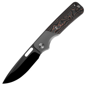 Ameight Flix II Folding Knife Titanium/Bronze Carbon Fiber Handle M390 Plain Edge Satin/Black DLC Finish AME001CBNII
